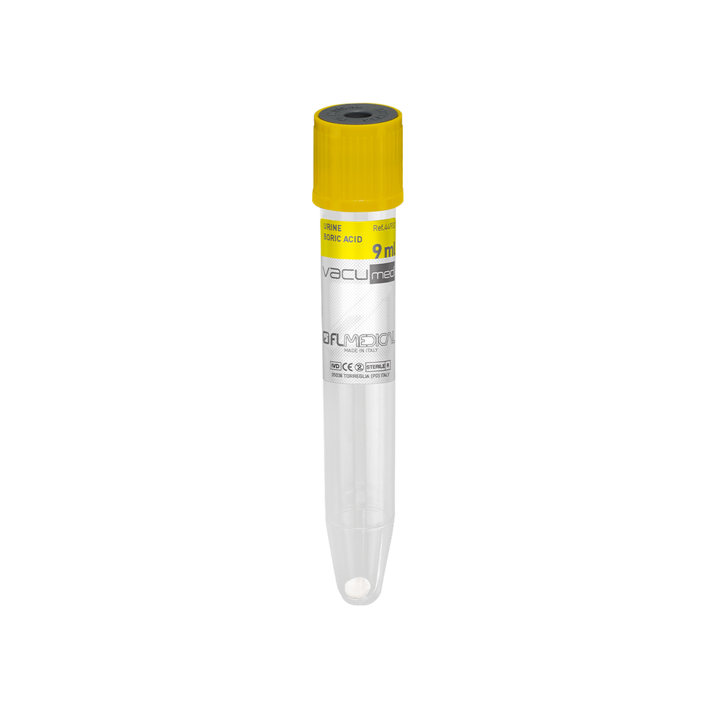 [44970-53] Vacumed® urīna paraugu stobriņš ar konservantu, 10 ml, dzeltens, 12 × 100